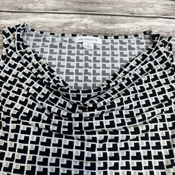 Liz Claiborne Women's Cowl Neck Sleeveless Blouse White Black Tan M Med Medium - Picture 3 of 10